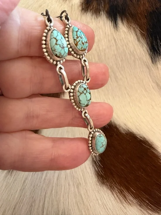 ❤️ Number 8 Turquoise Navajo Style Hand Stamped Unisex Matte Sterling Pendant - Picture 9 of 12